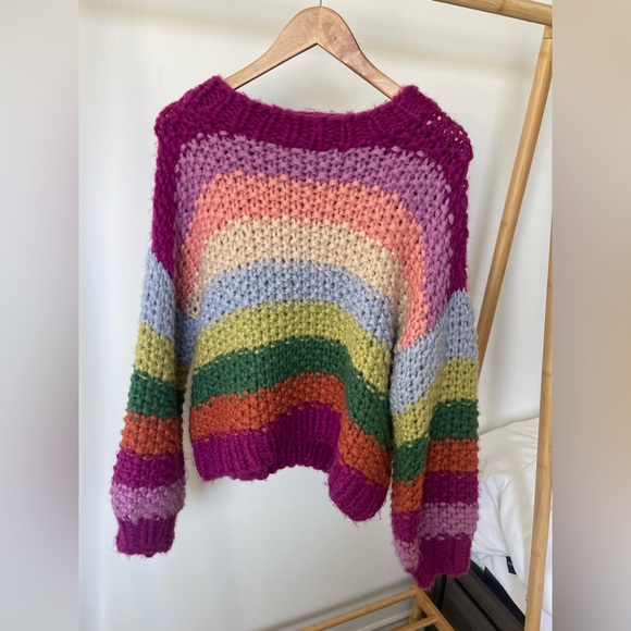 Chunky Knit Rainbow Striped Long Sleeve Knit Sweater by Entro Boutique - Picture 12 of 14